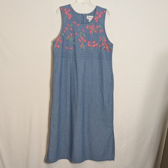 WESTBOUND Chambray Blue Denim Embroidered Sleeveless Straight Maxi Dress; Size L - Picture 1 of 5